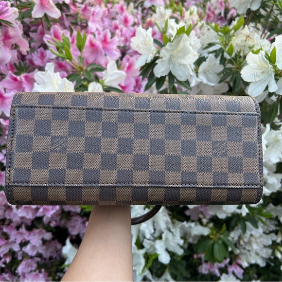 Brown Checkered Fancy Square Purse Red Interior - Picture 5 of 11